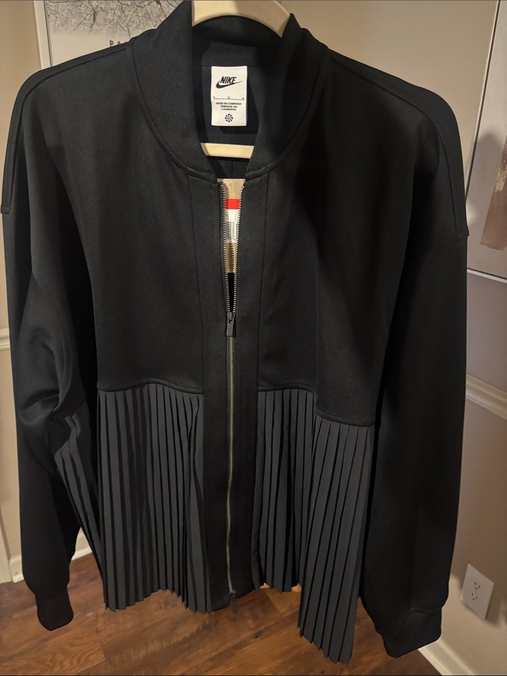 Nike Black Women's Bomber Jacket with Pleated Hem Panel